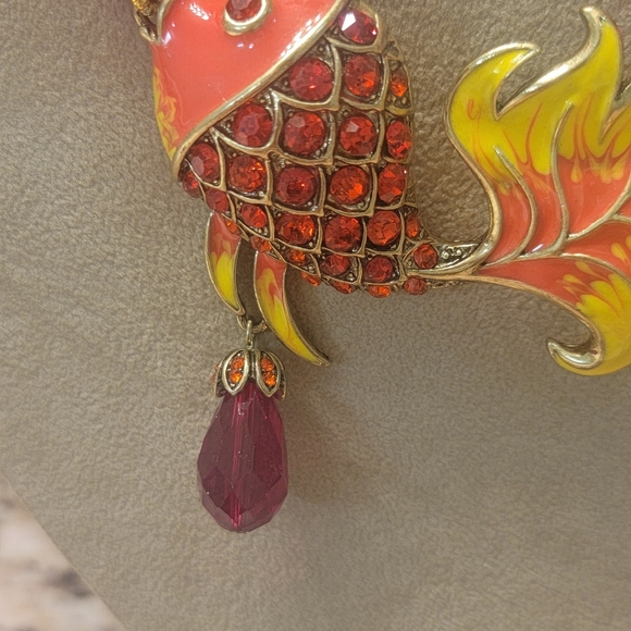 Heidi Daus Lucky Koi Fish inlaid Red Shiny Rhinestone‎ Enamel Necklace - Picture 6 of 10